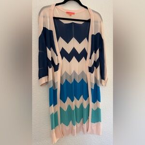 Vilagallo Multicolor Chevron Knit Longline Cardigan Size L